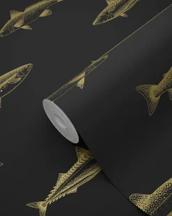 ESTAhome papier peint poissons noir et or - 53 cm x 10.05 m - 139124