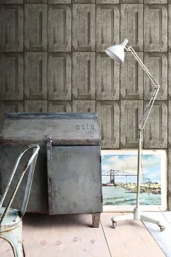ESTAhome papier peint portes à panneaux taupe - 53 cm x 10.05 m - 138210
