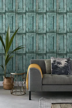 ESTAhome papier peint portes à panneaux turquoise - 53 cm x 10.05 m - 138208