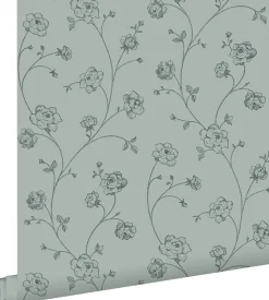 ESTAhome papier peint roses en Toile de Jouy vert grisé - 53 cm x 10.05 m - 139314