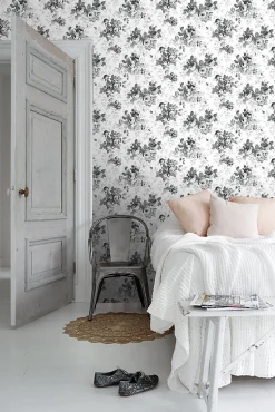 ESTAhome papier peint roses noir et blanc - 53 cm x 10.05 m - 138112