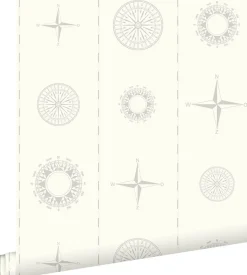 ESTAhome papier peint roses des vents argent - 53 cm x 10.05 m - 136424