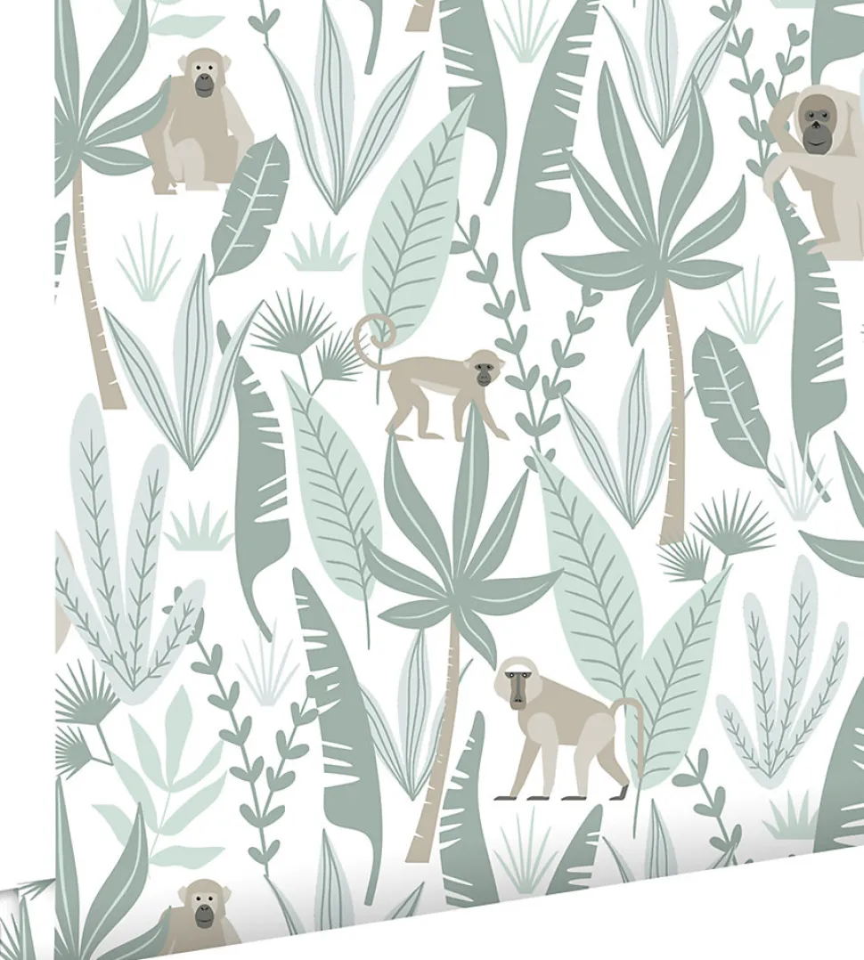 ESTAhome papier peint singes de la jungle vert menthe - 53 cm x 10.05 m - 139071
