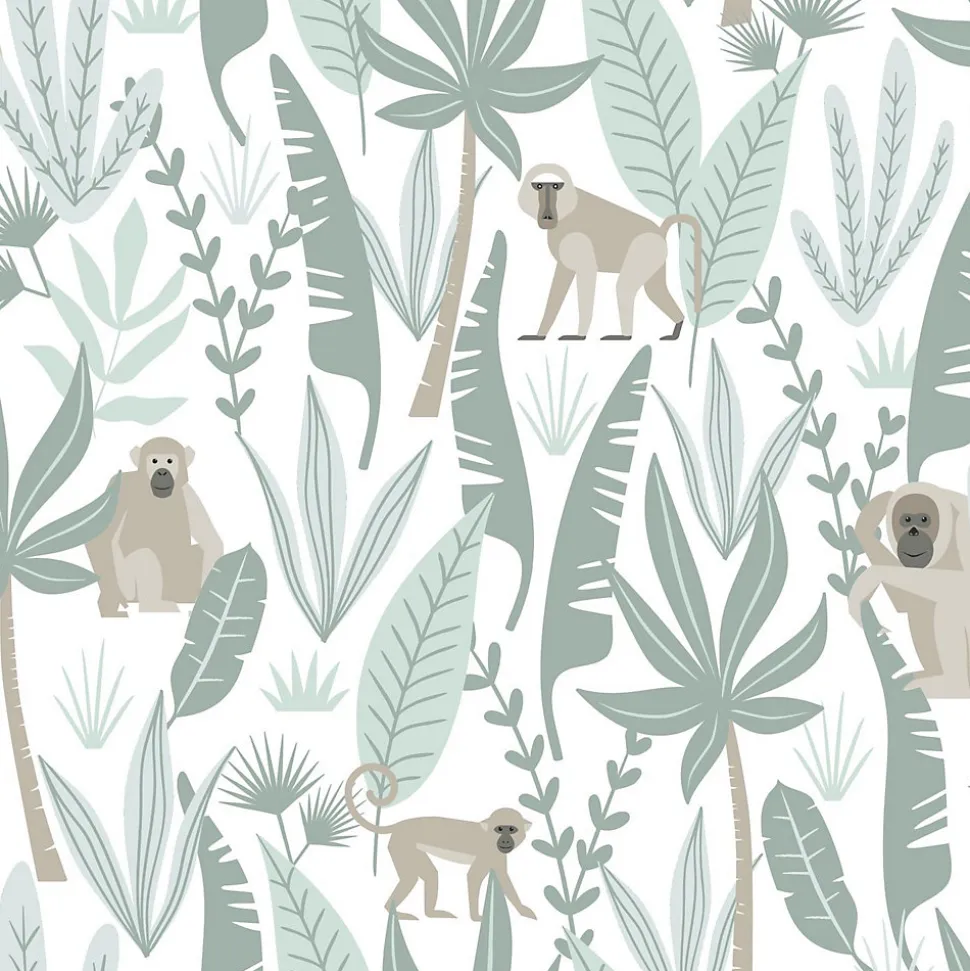 ESTAhome papier peint singes de la jungle vert menthe - 53 cm x 10.05 m - 139071