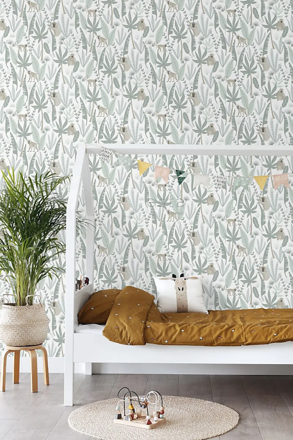 ESTAhome papier peint singes de la jungle vert menthe - 53 cm x 10.05 m - 139071