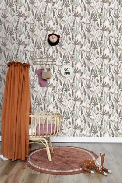 ESTAhome papier peint singes de la jungle rose clair et vert menthe - 53 cm x 10.05 m - 139072