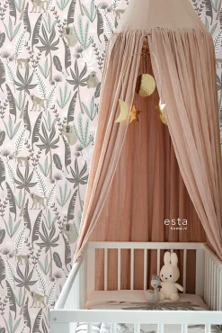 ESTAhome papier peint singes de la jungle rose clair et vert menthe - 53 cm x 10.05 m - 139072