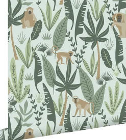 ESTAhome papier peint singes de la jungle vert menthe et vert foncé - 53 cm x 10.05 m - 139073
