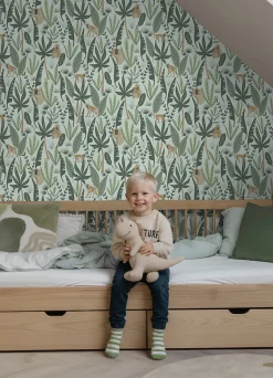 ESTAhome papier peint singes de la jungle vert menthe et vert foncé - 53 cm x 10.05 m - 139073