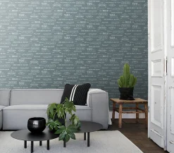 ESTAhome papier peint texte tableau vintage bleu - 53 cm x 10.05 m - 128506