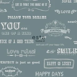 ESTAhome papier peint texte tableau vintage bleu - 53 cm x 10.05 m - 128506