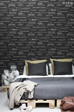 ESTAhome papier peint texte tableau noir et blanc - 53 cm x 10.05 m - 128507
