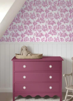 ESTAhome papier peint toile de jouy rose - 53 cm x 10.05 m - 136819