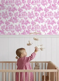 ESTAhome papier peint toile de jouy rose - 53 cm x 10.05 m - 136819