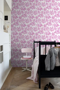 ESTAhome papier peint toile de jouy rose - 53 cm x 10.05 m - 136819