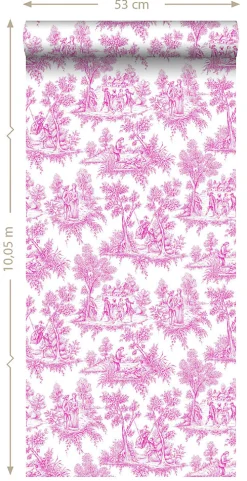 ESTAhome papier peint toile de jouy rose - 53 cm x 10.05 m - 136819