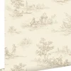 ESTAhome papier peint toile de jouy beige clair - 53 cm x 10.05 m - 139811