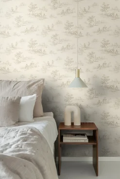 ESTAhome papier peint toile de jouy beige clair - 53 cm x 10.05 m - 139811