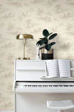 ESTAhome papier peint toile de jouy beige clair - 53 cm x 10.05 m - 139811