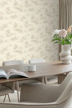 ESTAhome papier peint toile de jouy beige clair - 53 cm x 10.05 m - 139811