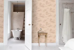 ESTAhome papier peint toile de jouy rose clair - 50 x 900 cm - 139812