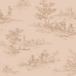 ESTAhome papier peint toile de jouy rose clair - 50 x 900 cm - 139812