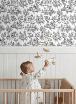 ESTAhome papier peint toile de jouy noir - 53 cm x 10.05 m - 136820