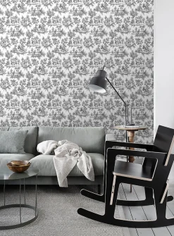 ESTAhome papier peint toile de jouy noir - 53 cm x 10.05 m - 136820