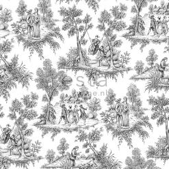 ESTAhome papier peint toile de jouy noir - 53 cm x 10.05 m - 136820