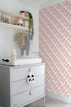 ESTAhome papier peint triangles lilas violet, rose clair et terracotta - 50 x 900 cm - 139475