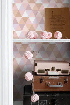 ESTAhome papier peint triangles lilas violet, rose clair et terracotta - 50 x 900 cm - 139475