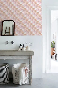 ESTAhome papier peint triangles lilas violet, rose clair et terracotta - 50 x 900 cm - 139475