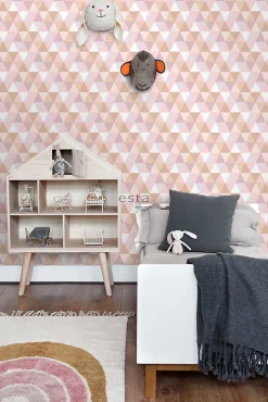 ESTAhome papier peint triangles lilas violet, rose clair et terracotta - 50 x 900 cm - 139475
