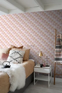 ESTAhome papier peint triangles lilas violet, rose clair et terracotta - 50 x 900 cm - 139475