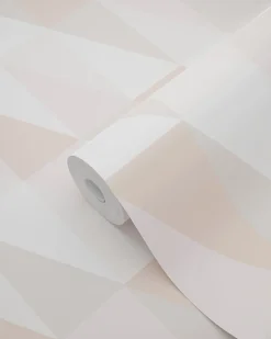 ESTAhome papier peint triangles graphiques rose clair, orange chaude et beige - 53 cm x 10.05 m - 139196