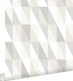 ESTAhome papier peint triangles graphiques argent, gris et beige - 53 cm x 10.05 m - 138922