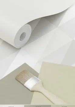 ESTAhome papier peint triangles graphiques argent, gris et beige - 53 cm x 10.05 m - 138922