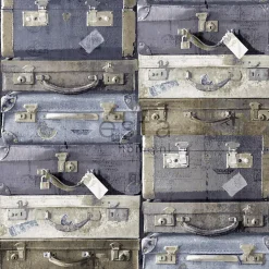 ESTAhome papier peint valises vintage bleu et marron - 53 cm x 10.05 m - 138215