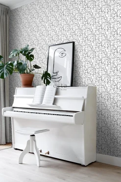 ESTAhome papier peint visages de filles noir et blanc - 53 cm x 10.05 m - 138867