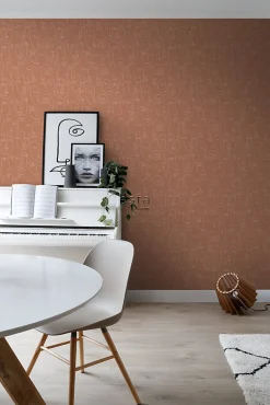 ESTAhome papier peint visages Line Art terracotta - 53 cm x 10.05 m - 139375