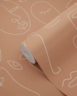 ESTAhome papier peint visages Line Art terracotta - 53 cm x 10.05 m - 139375