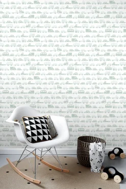 ESTAhome papier peint voitures vert menthe grisé - 53 cm x 10.05 m - 139043