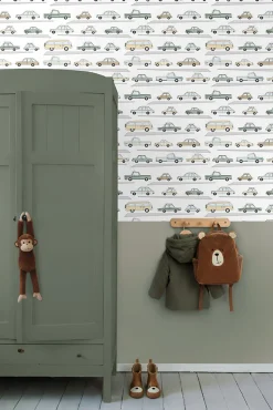 ESTAhome papier peint voitures vert grisé, gris et beige - 50 x 900 cm - 139537