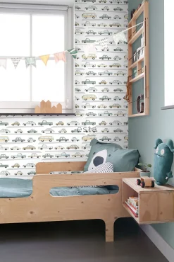 ESTAhome papier peint voitures vert grisé, gris et beige - 50 x 900 cm - 139537
