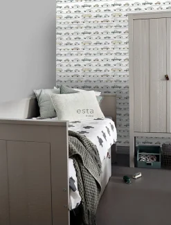 ESTAhome papier peint voitures vert grisé, gris et beige - 50 x 900 cm - 139537