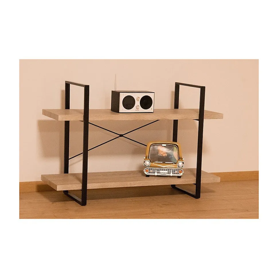 Etagère industrielle SHELVES 2 niveaux Bois et métal Design loft tendance