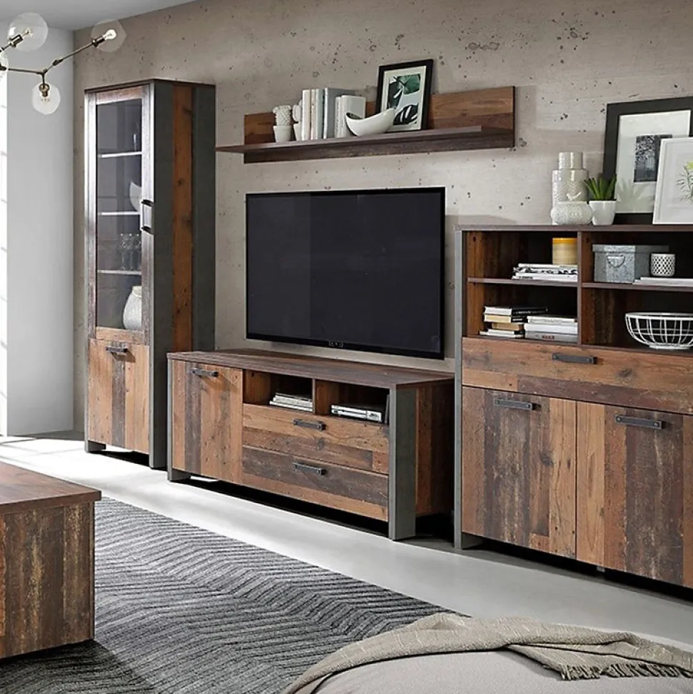 Etagère murale 160 cm décor bois vieilli - BUCK