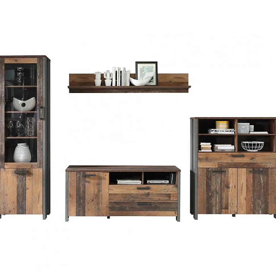 Etagère murale 160 cm décor bois vieilli - BUCK