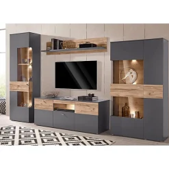 Etagère murale 150 cm décor bois clair et gris - MARBELLA