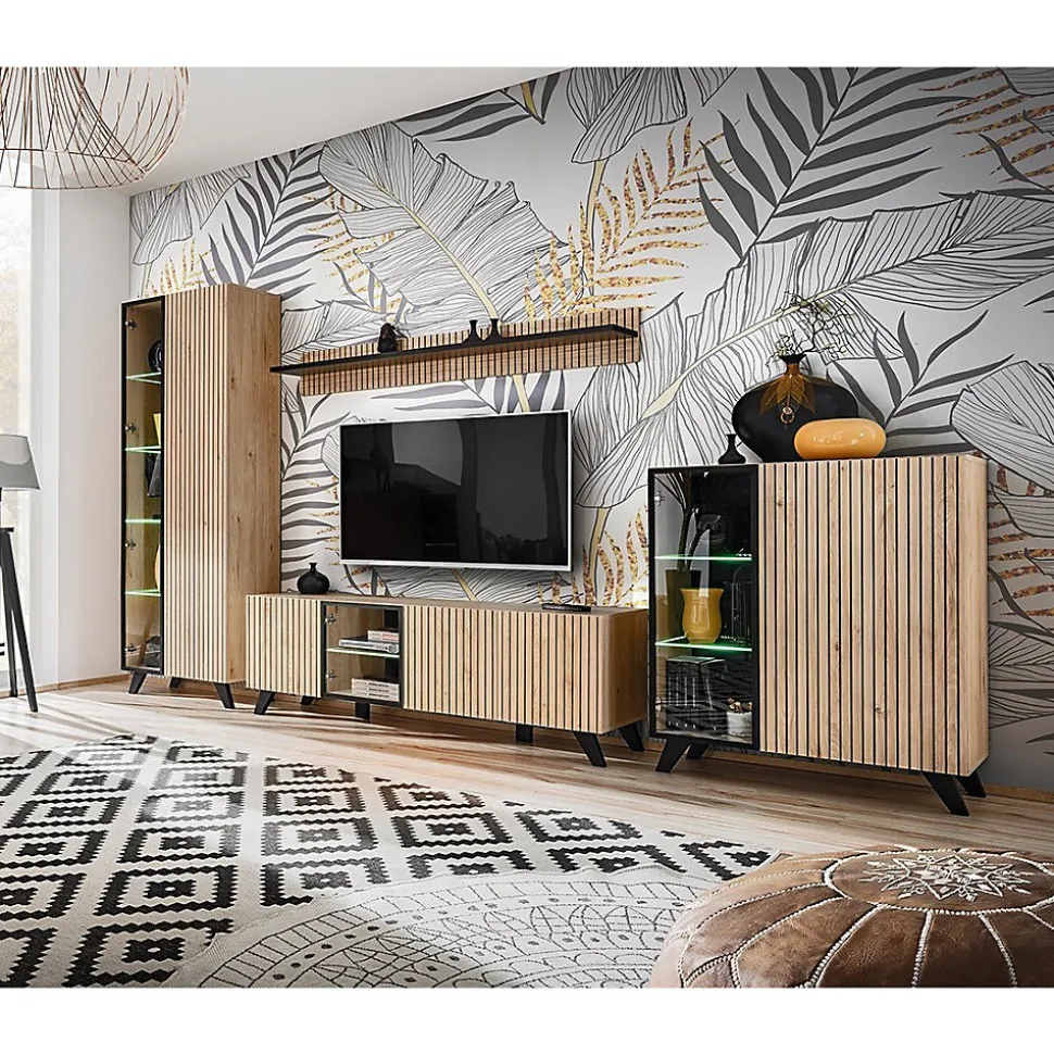 Etagère murale NIELSEN 160 cm chene et noir Design contemporain